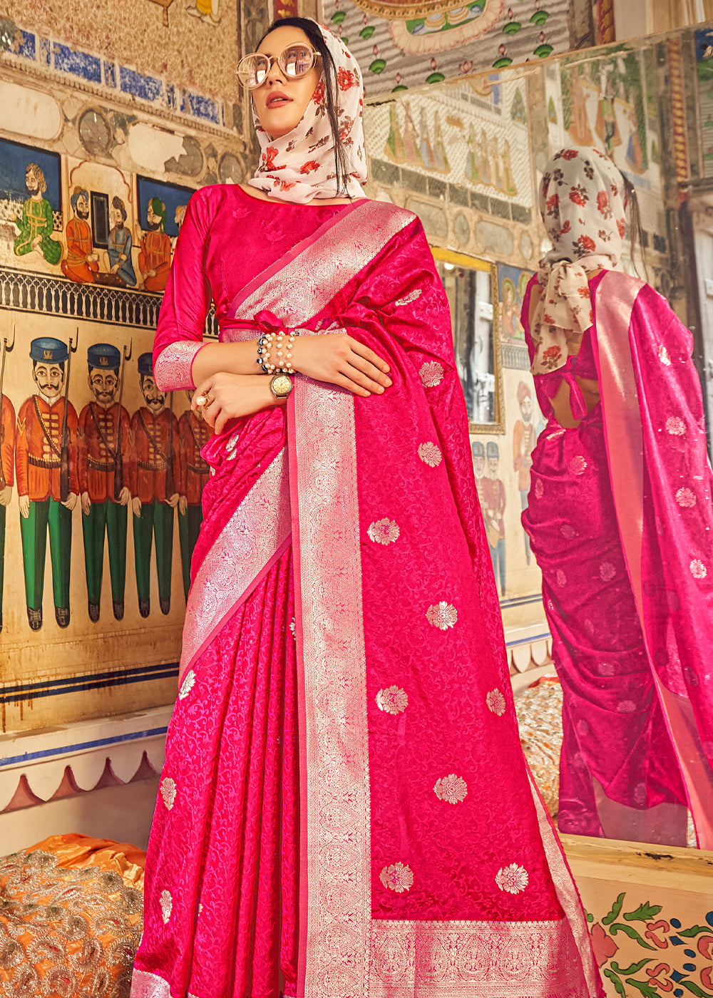 Buy MySilkLove Wild Strawberry Pink Banarasi Woven Silk Saree Online