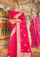 Wild Strawberry Pink Banarasi Woven Silk Saree