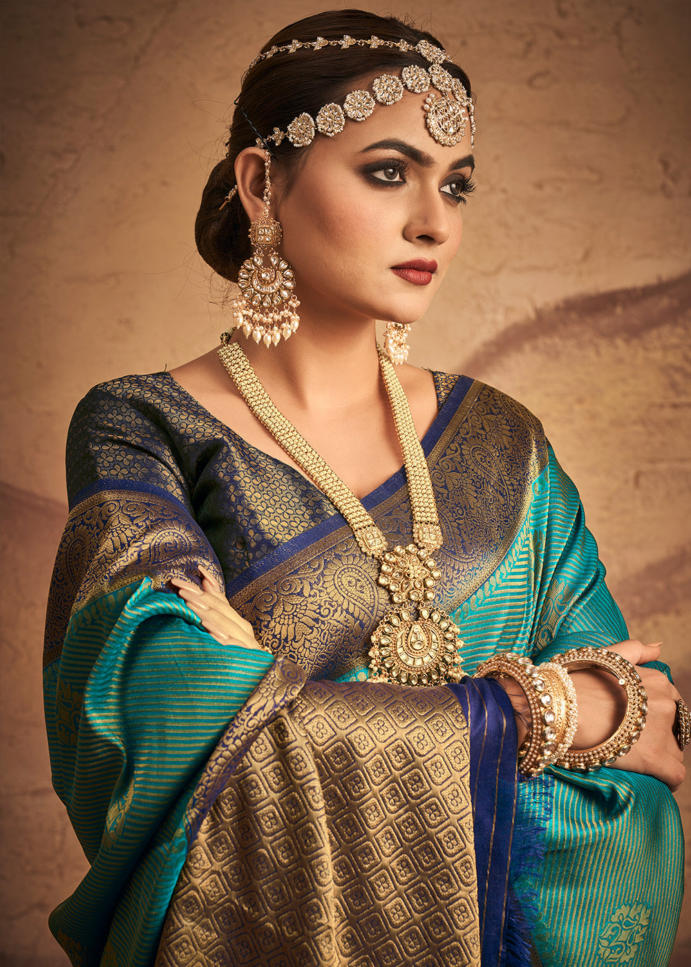 Buy MySilkLove Monte Carlo Blue Zari Woven Kanjivaram Silk Saree Online