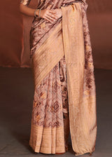 Antique Brown Banarasi Woven Printed Silk Saree