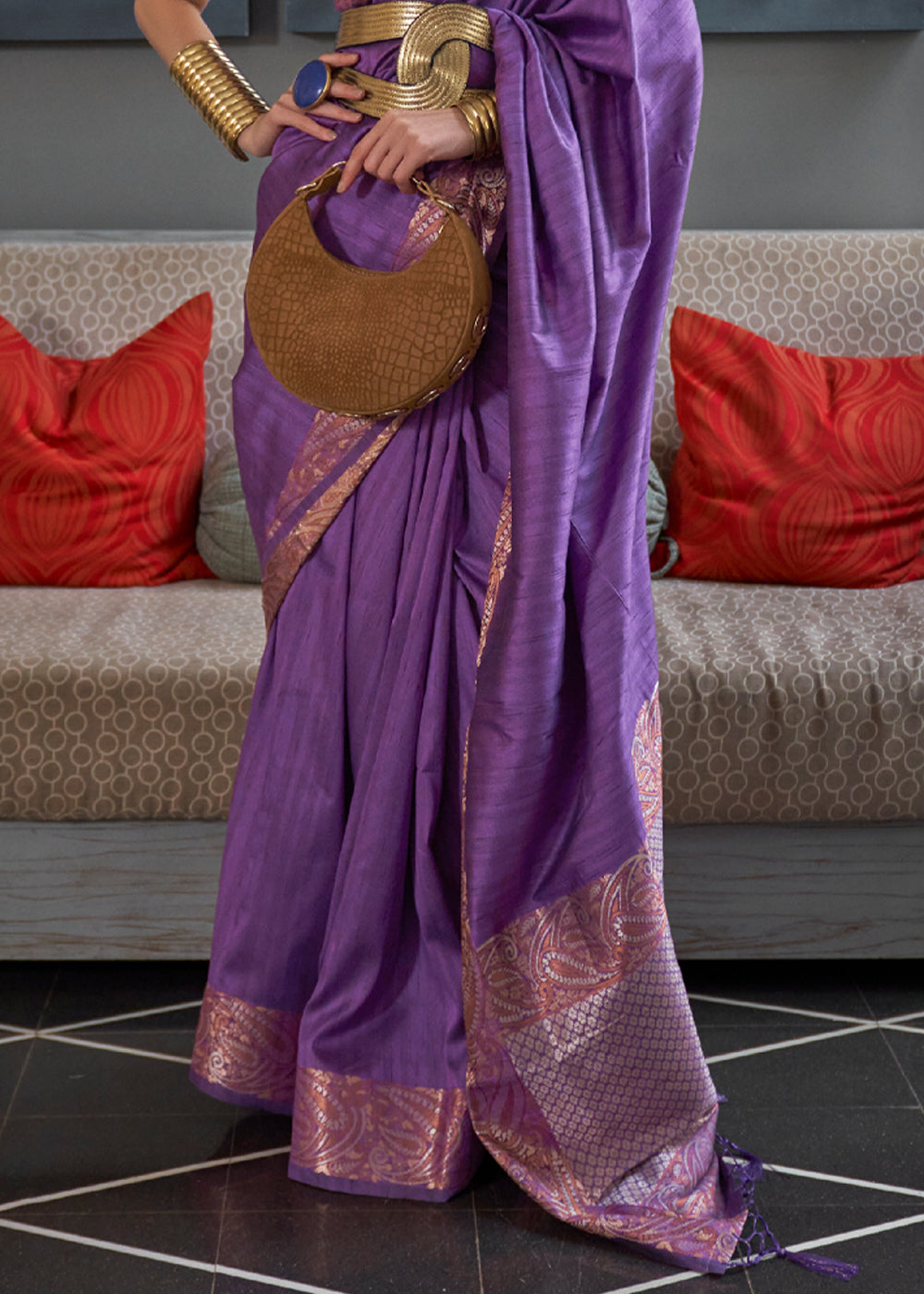 Buy MySilkLove Violet Purple Woven Brocade Tussar Silk Saree Online