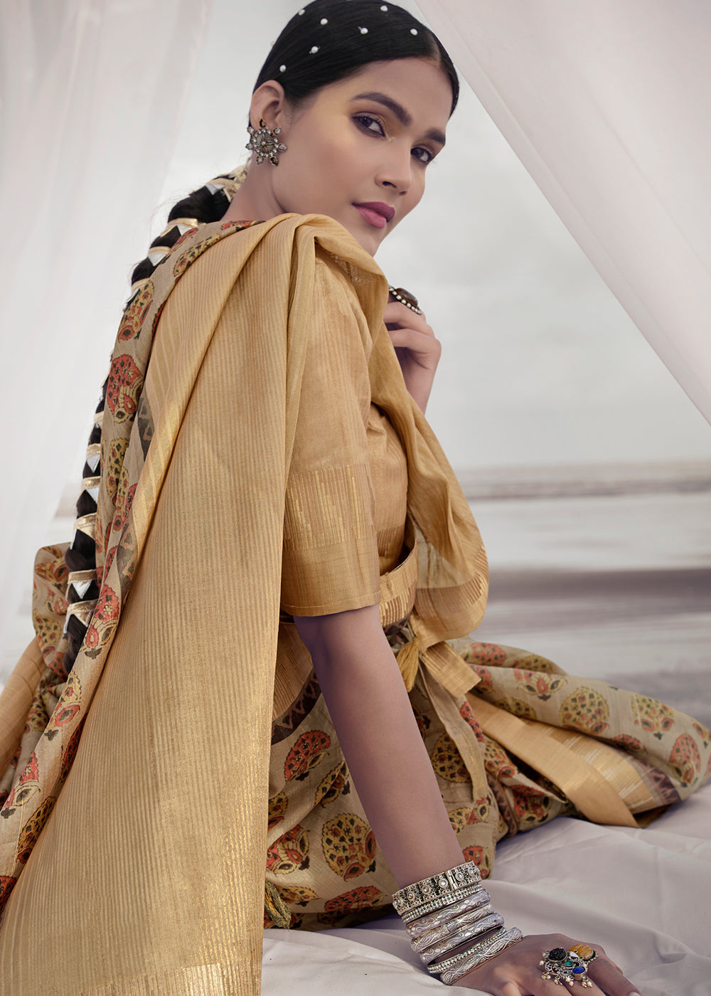 Buy MySilkLove Twine Brown Printed Designer Silk Saree Online