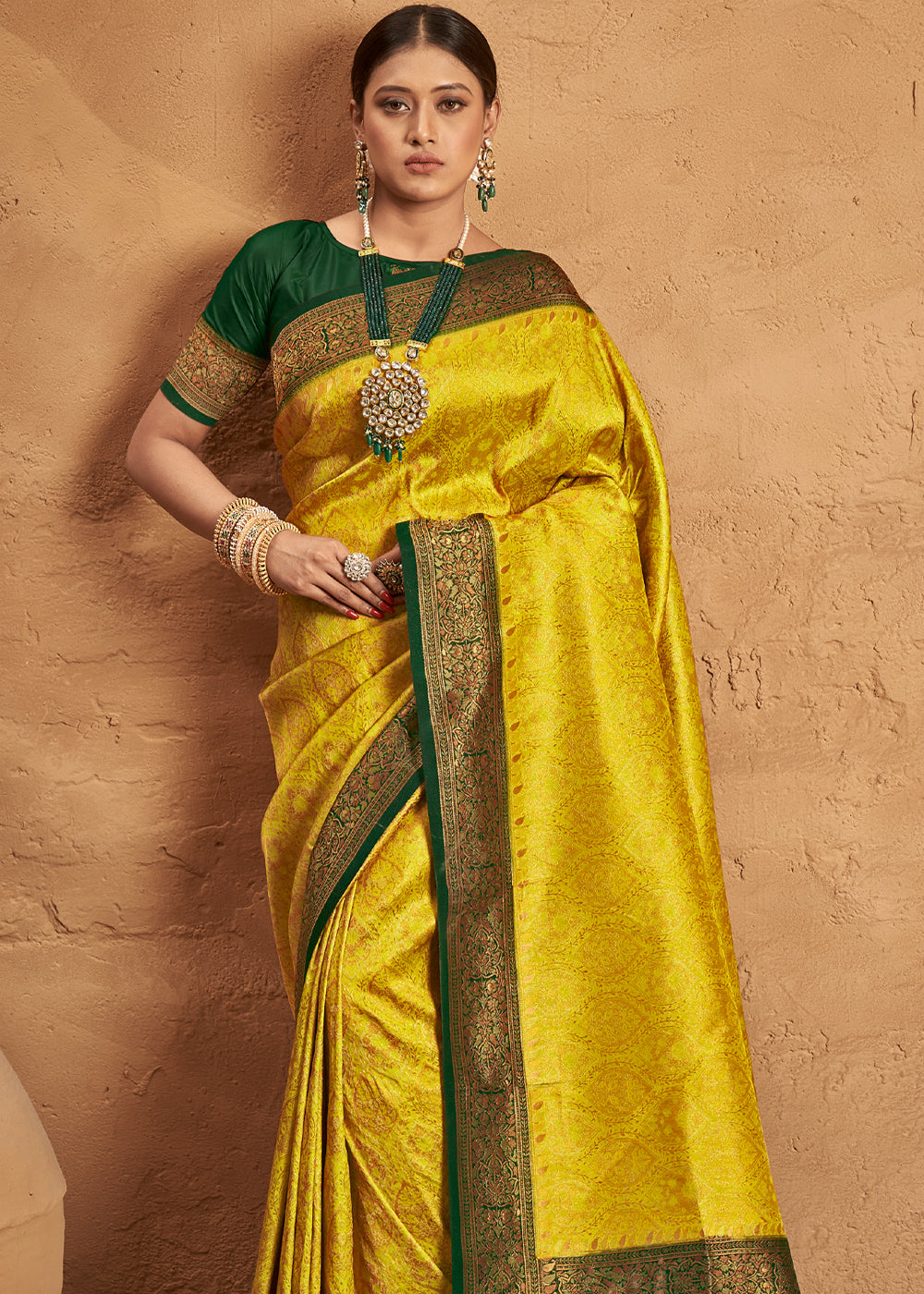 Buy MySilkLove Gorse Yellow Woven Banarasi Tanchoi Silk Saree Online