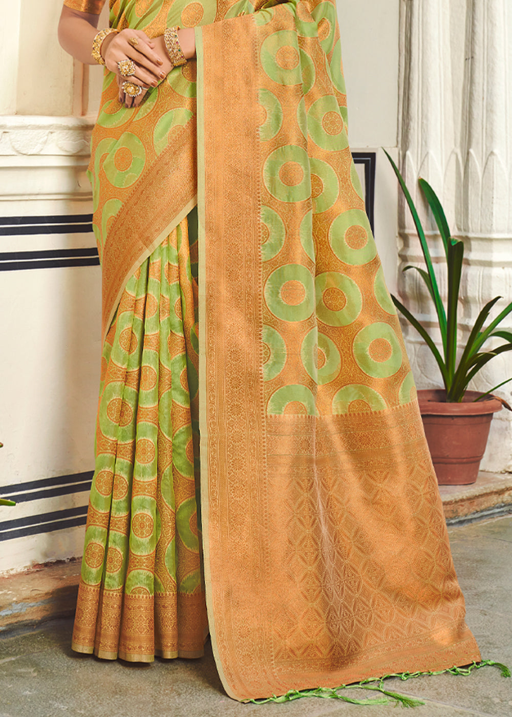 Buy MySilkLove Deco Green Woven Banarasi Organza Silk Saree Online