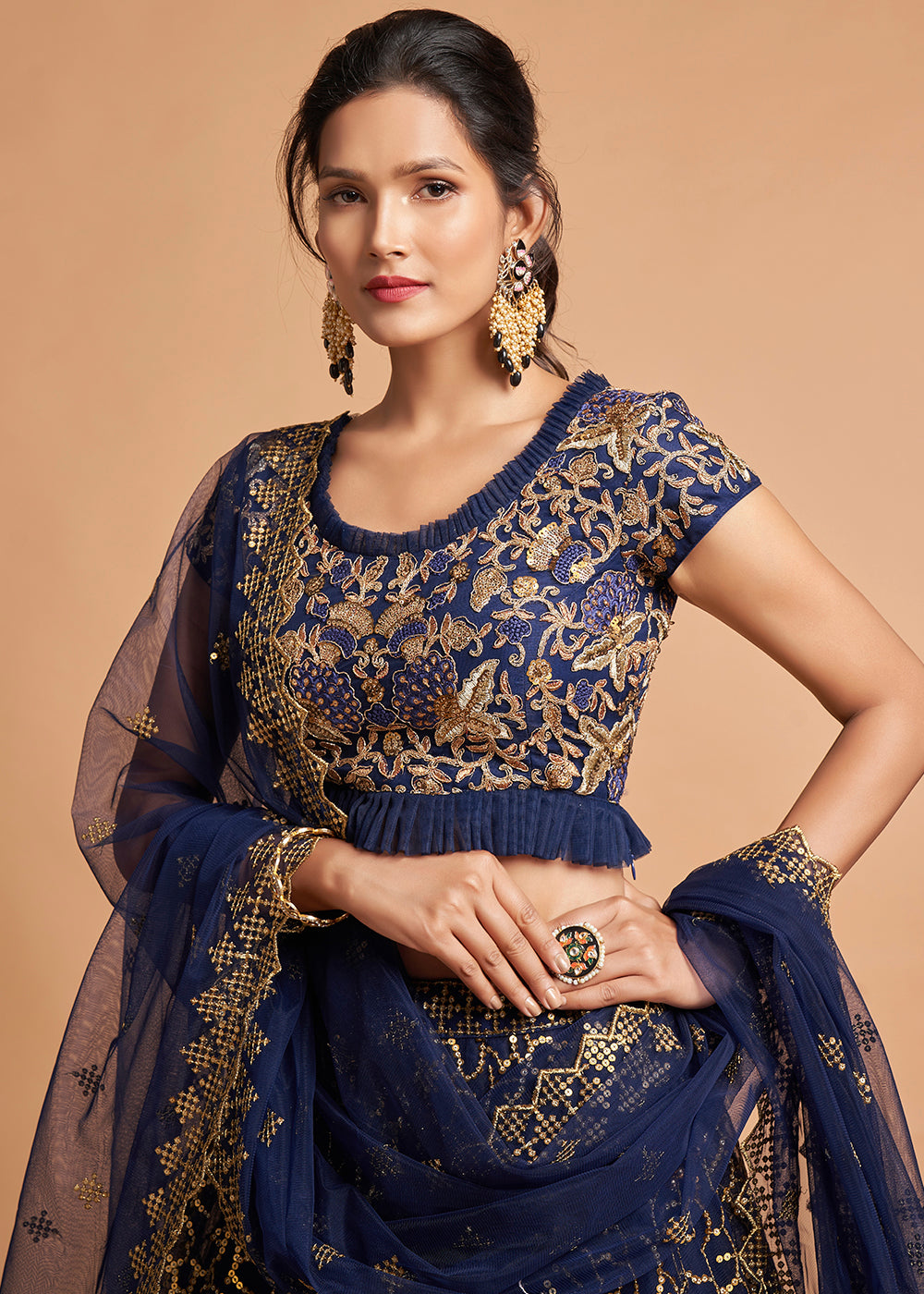 Buy MySilkLove Ebony Clay Blue Designer Soft Net Lehenga Choli Online