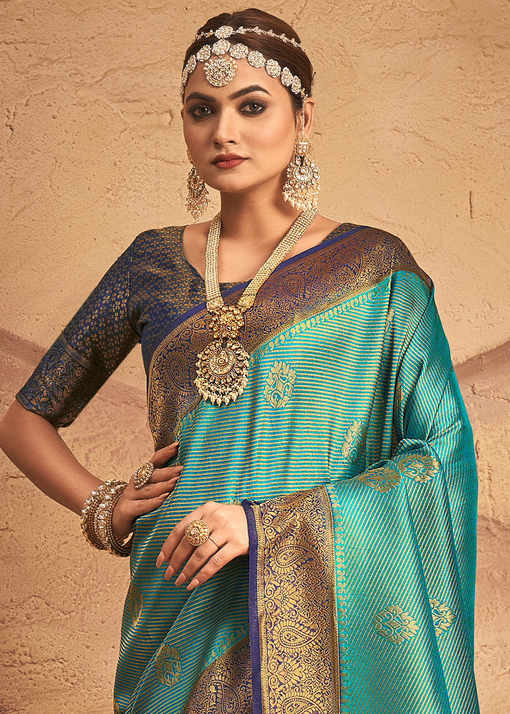 Buy MySilkLove Monte Carlo Blue Zari Woven Kanjivaram Silk Saree Online