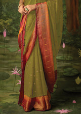 Peridot Green Woven Paithani Silk Saree
