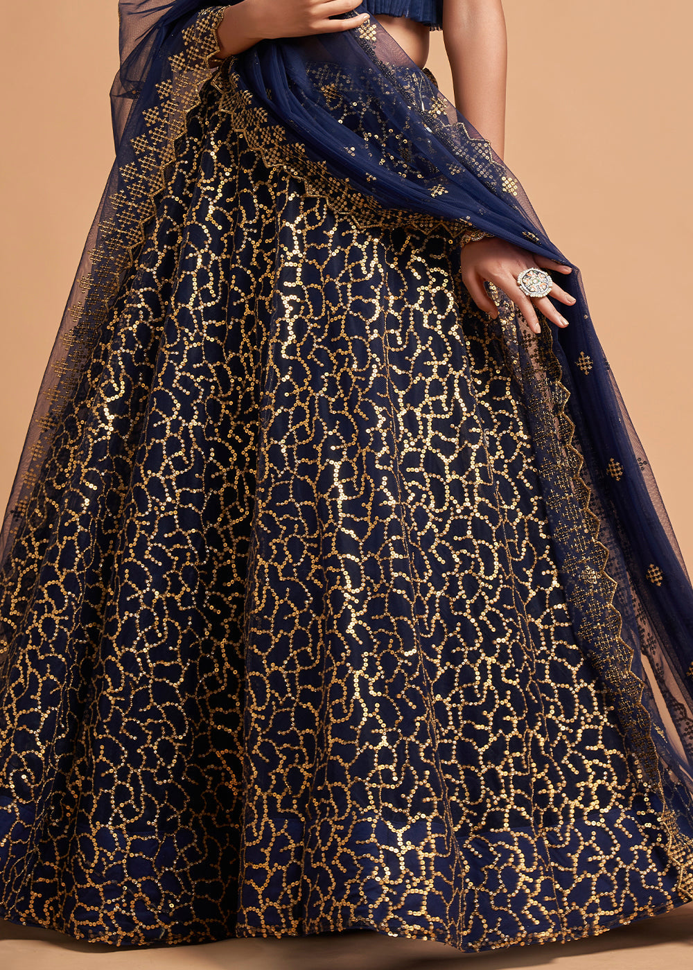 Buy MySilkLove Ebony Clay Blue Designer Soft Net Lehenga Choli Online