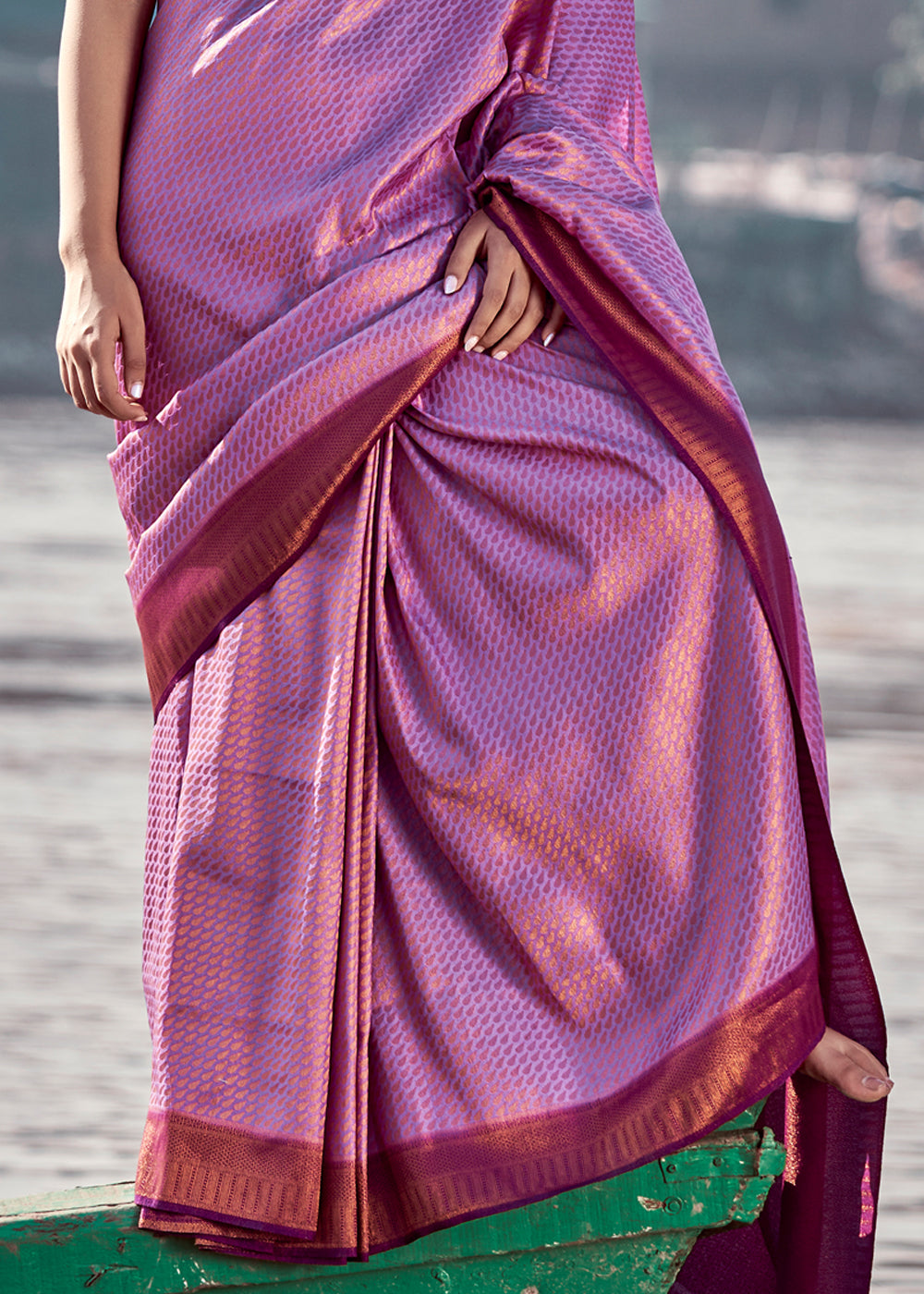 Buy MySilkLove Tapestry Purple Woven Banarasi Soft Silk Saree Online