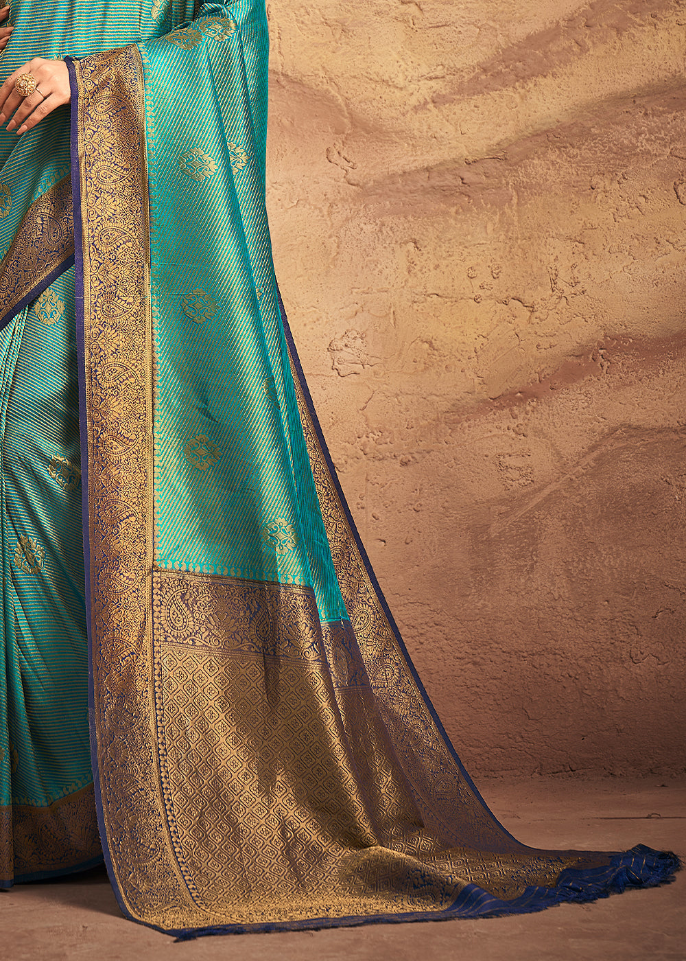 Buy MySilkLove Monte Carlo Blue Zari Woven Kanjivaram Silk Saree Online