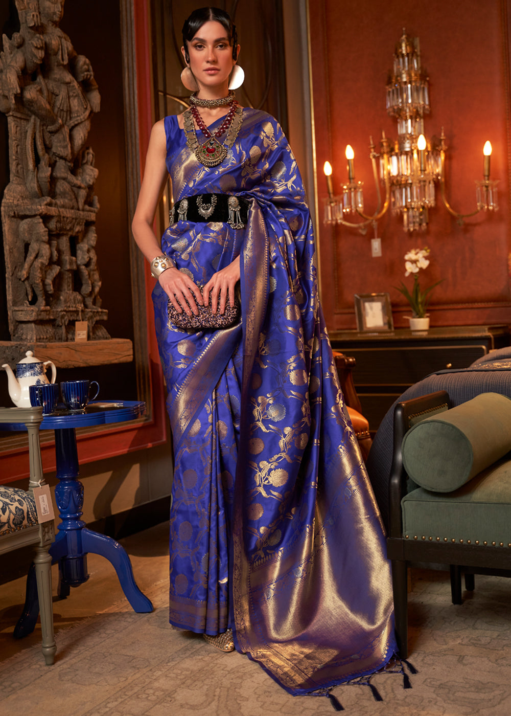 Buy MySilkLove Smoky Blue Banarasi Brocade Silk Saree Online