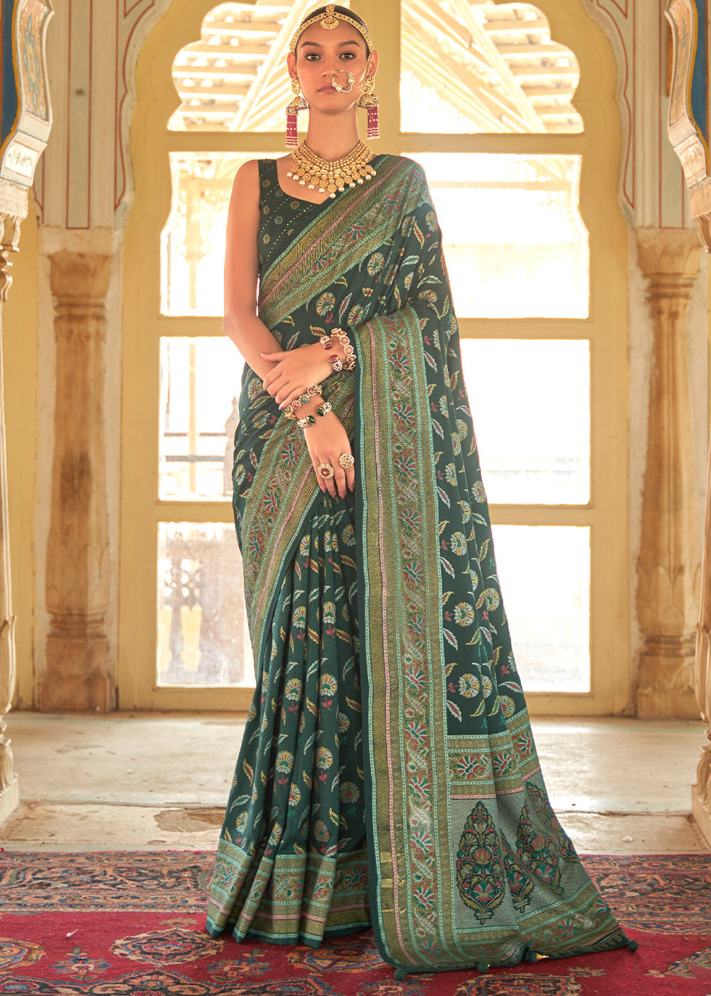 Buy MySilkLove Siam Green Zari Woven Banarasi Silk Saree Online