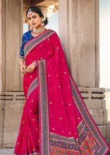 Rose Pearl Pink Banarasi Woven Silk Saree with Designer Blouse
