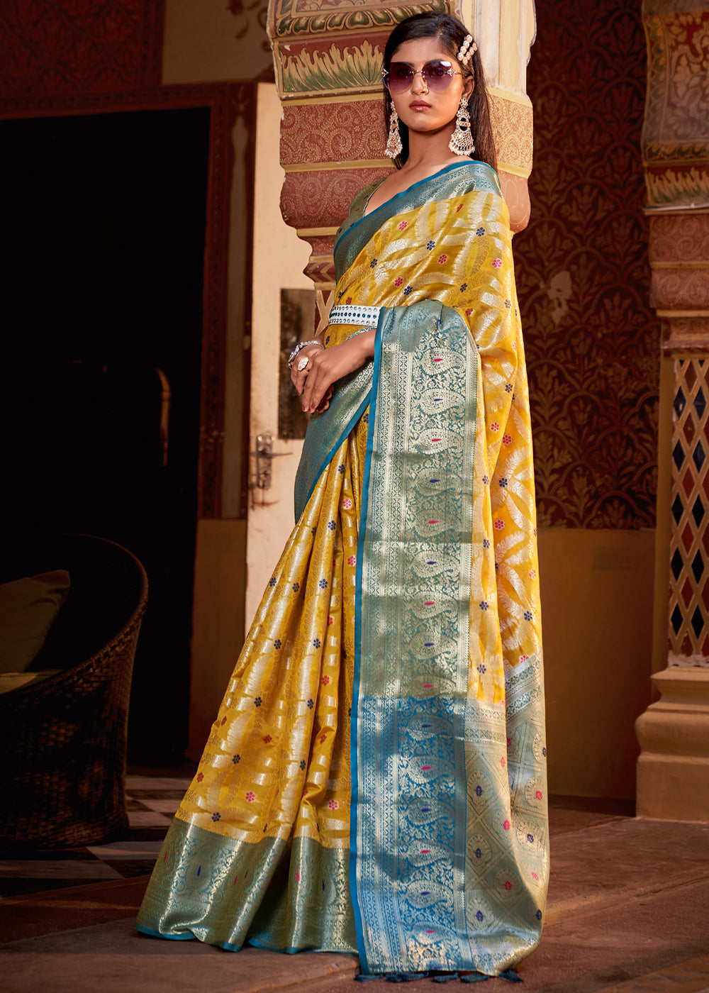 Buy MySilkLove Turmeric Yellow Banarasi Tissue Woven Silk Saree Online