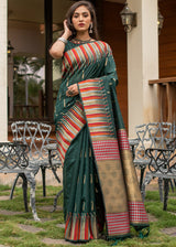 Outer Space Green Tussar Raw Silk Saree