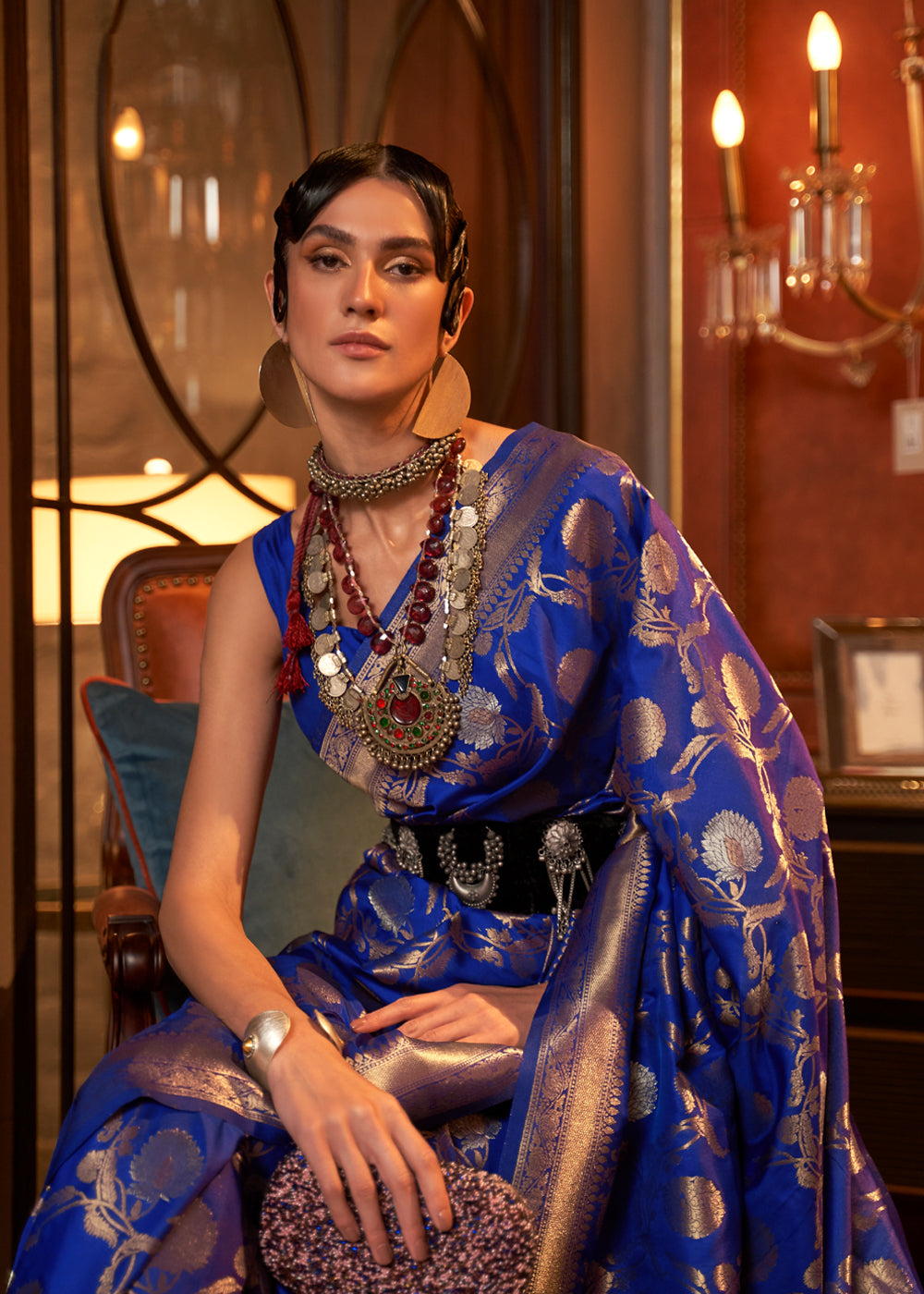 Buy MySilkLove Smoky Blue Banarasi Brocade Silk Saree Online