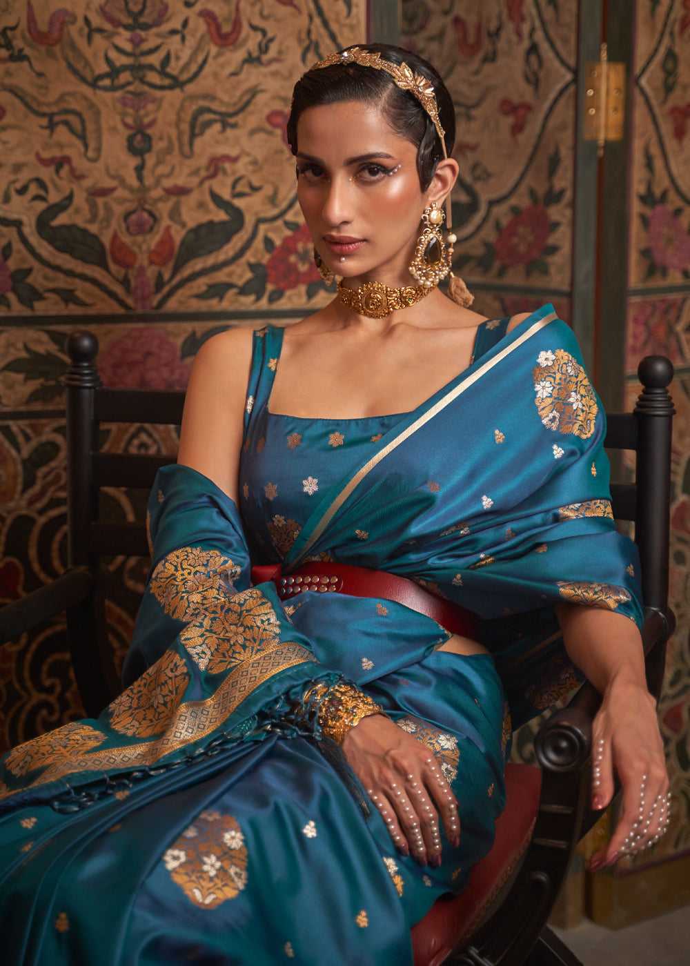 Buy MySilkLove Kashmir Blue Woven Satin Silk Saree Online