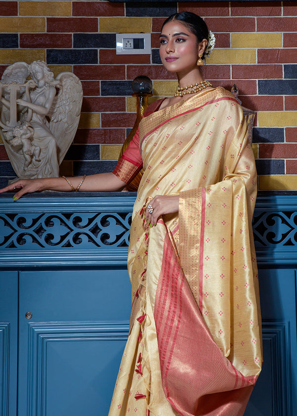 Sandwisp Golden Woven Raw Silk Saree