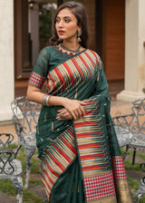 Outer Space Green Tussar Raw Silk Saree