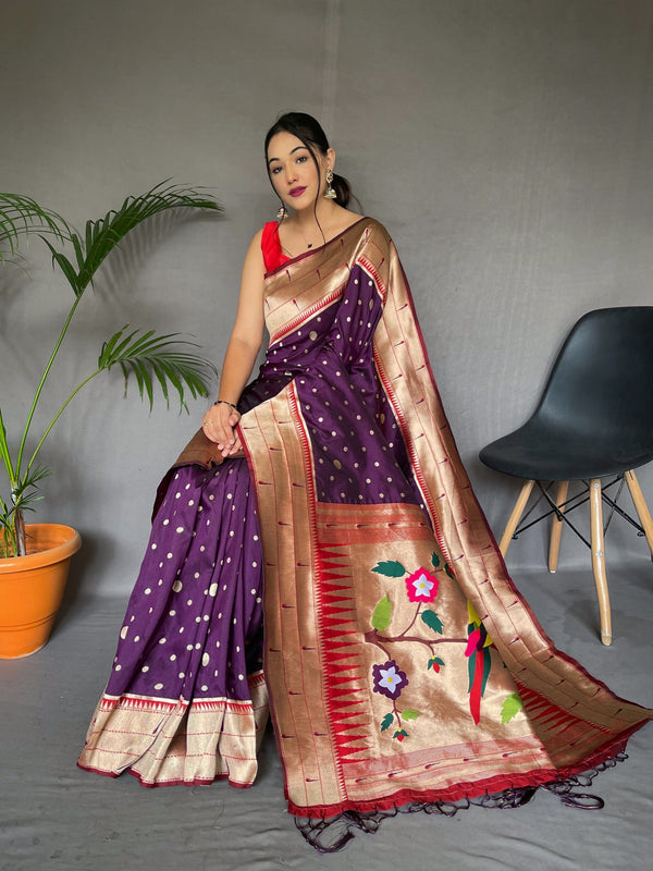 Buy Purple Pure Cotton Silk Printed Scoop Neck Jamuni Mahnoor Saree Blouse  For Women by Torani Online at Aza Fashions.