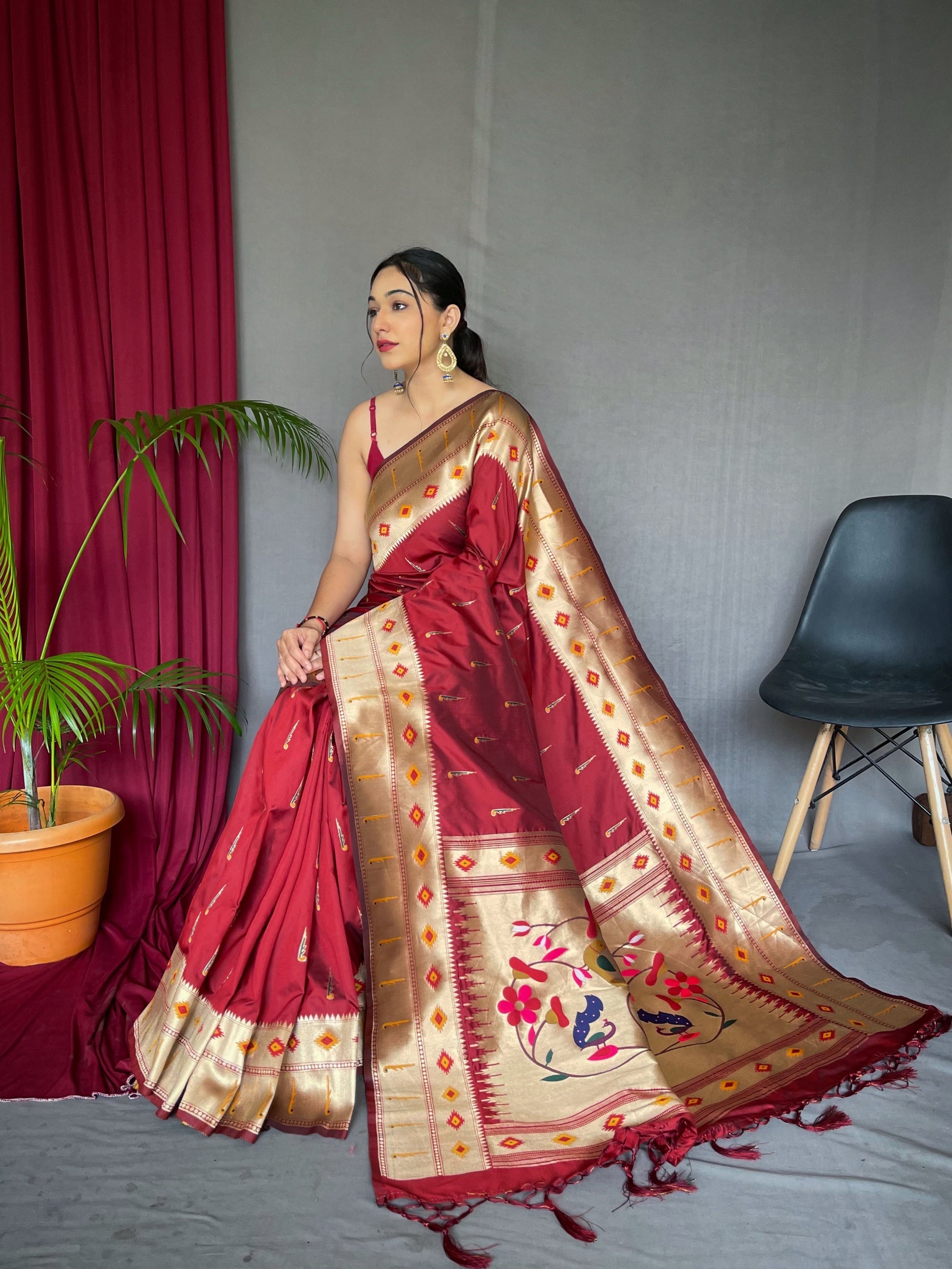 MySilkLove Cabaret Red Muniya Paithani Woven Silk Saree