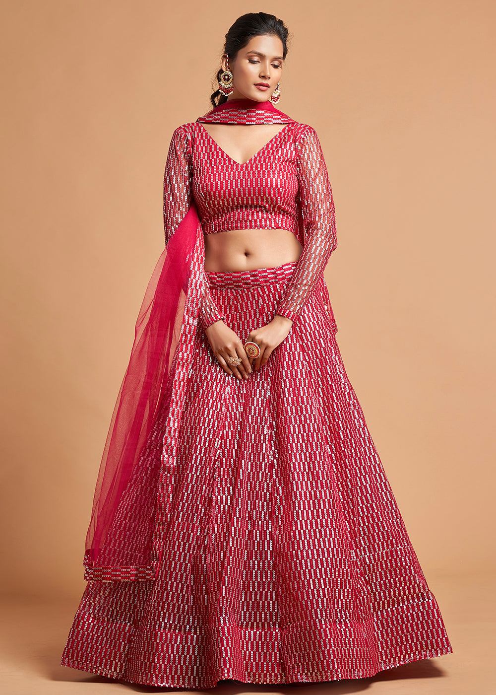 Buy MySilkLove Stiletto Pink Designer Soft Net Lehenga Choli Online