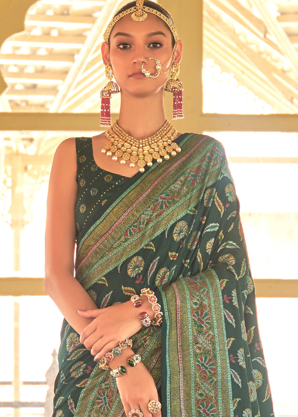 Buy MySilkLove Siam Green Zari Woven Banarasi Silk Saree Online