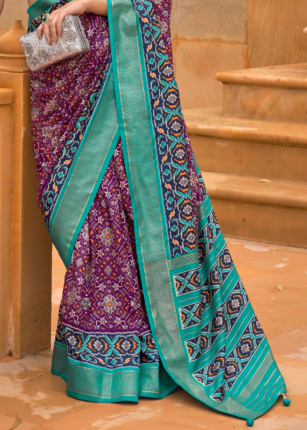 Buy MySilkLove Wine Berry Purple Woven Patola Silk Saree Online