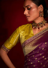 Sugar Plum Purple Woven Banarasi Georgette Silk Saree