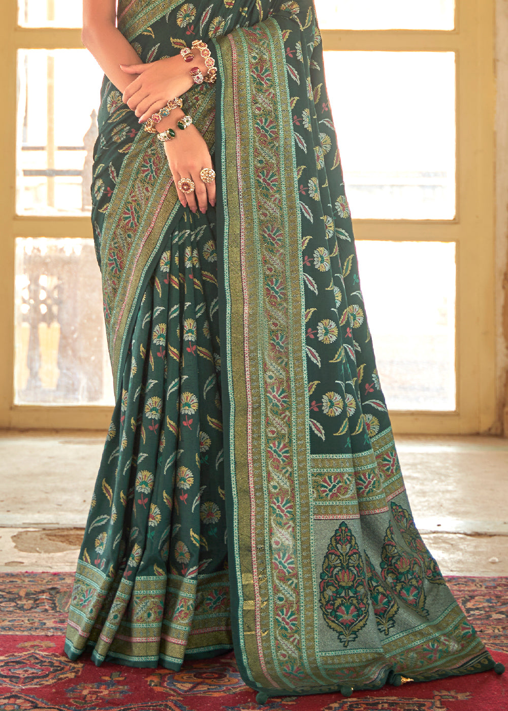 Buy MySilkLove Siam Green Zari Woven Banarasi Silk Saree Online