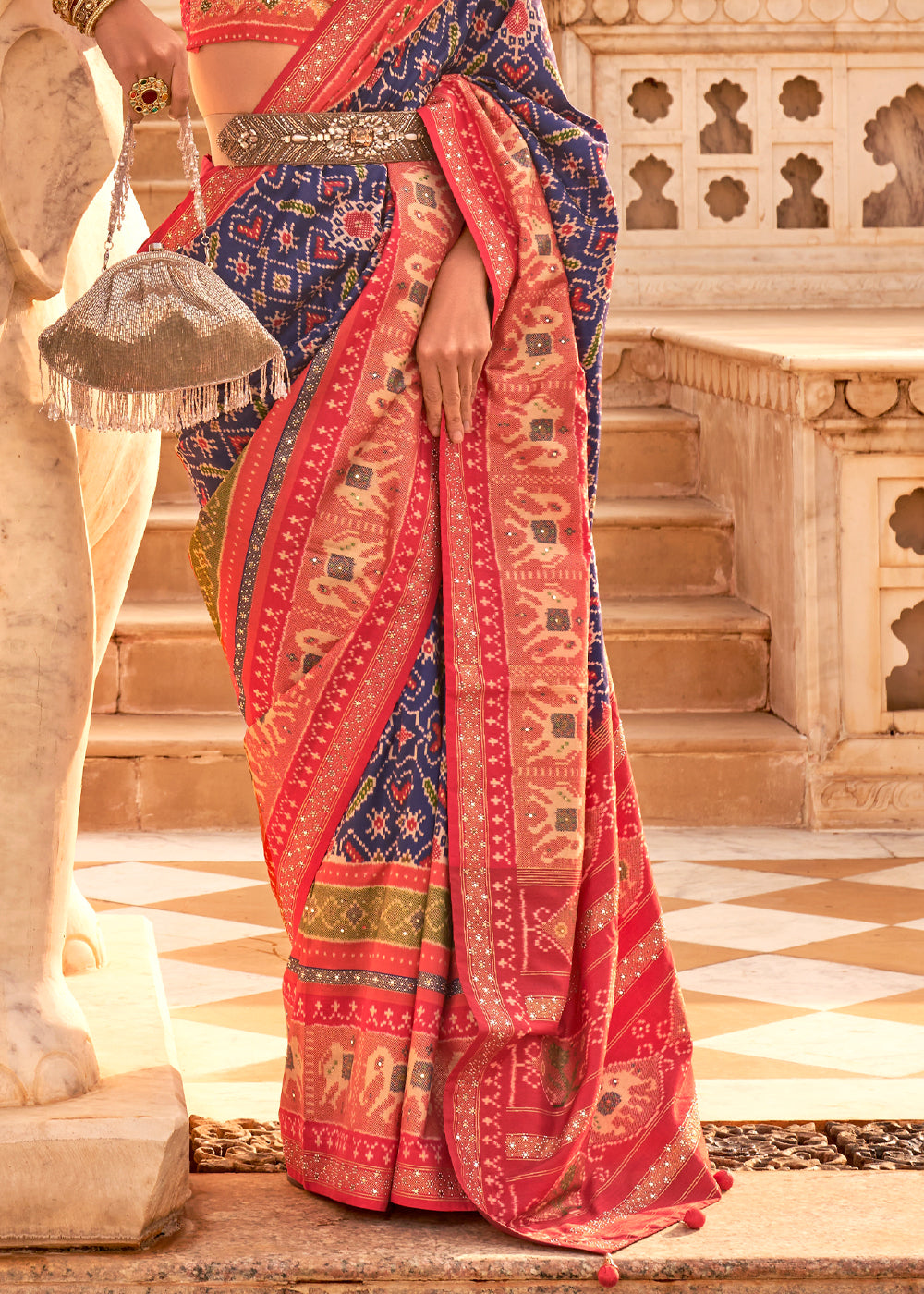 Buy MySilkLove Thunder Blue and Red Woven Patola Silk Saree Online