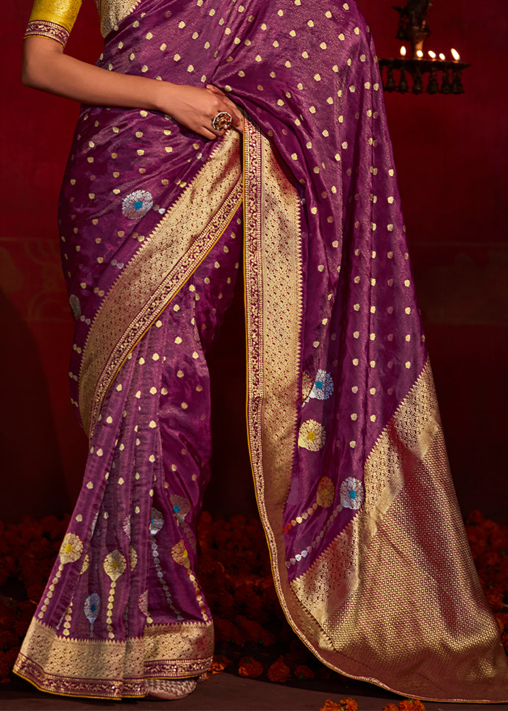 Buy MySilkLove Sugar Plum Purple Woven Banarasi Georgette Silk Saree Online