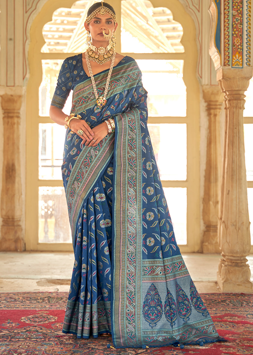 Buy MySilkLove Fiord Blue Zari Woven Banarasi Silk Saree Online