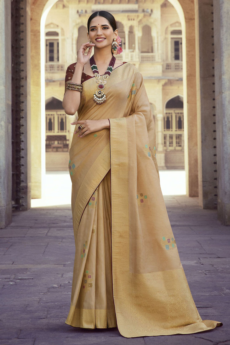Exquisite Celebrity Brocade Banarasi Pure Katan Silk Saree in Ivory, R