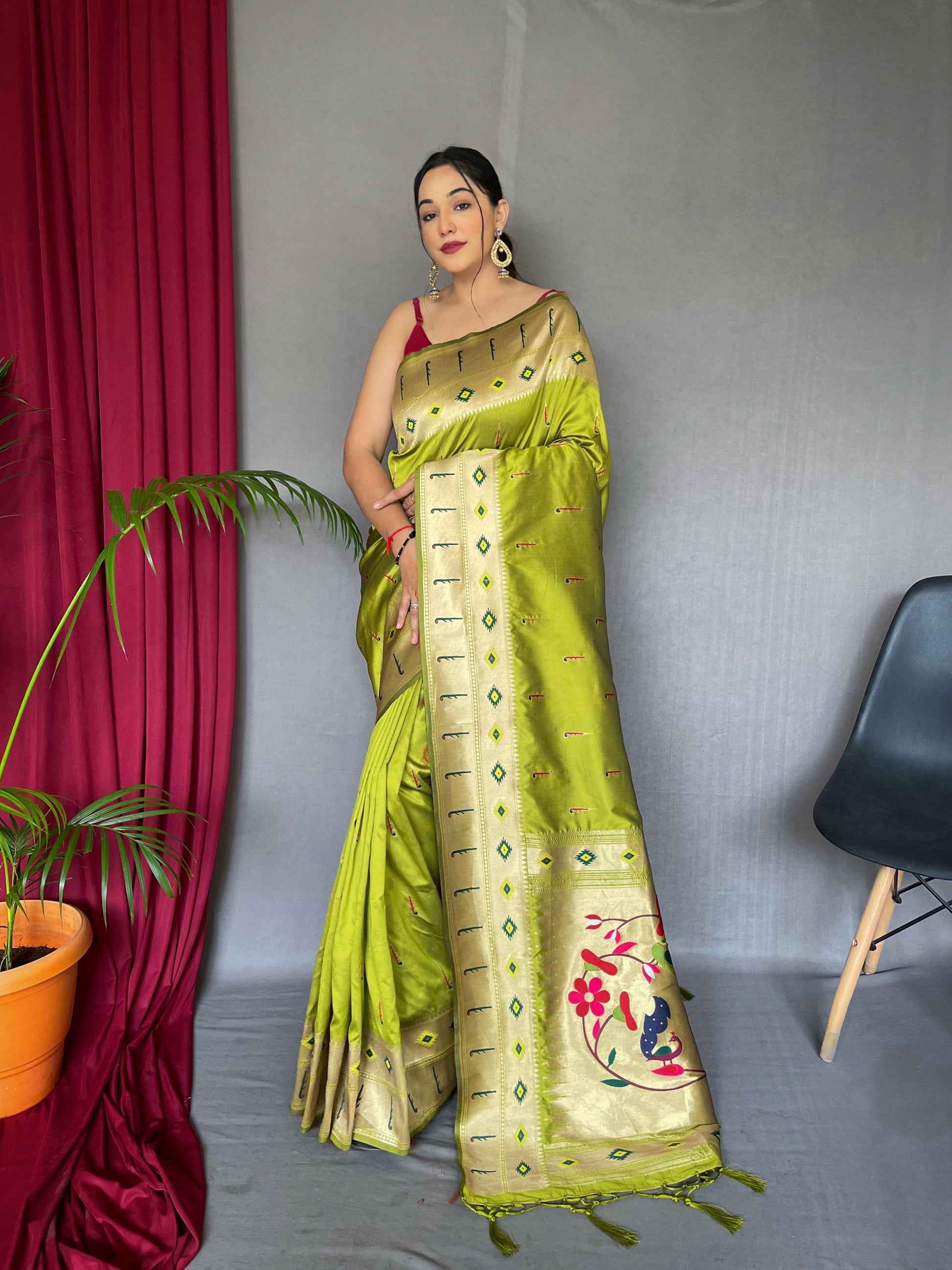 Buy MySilkLove Earls Green Muniya Paithani Woven Silk Saree Online