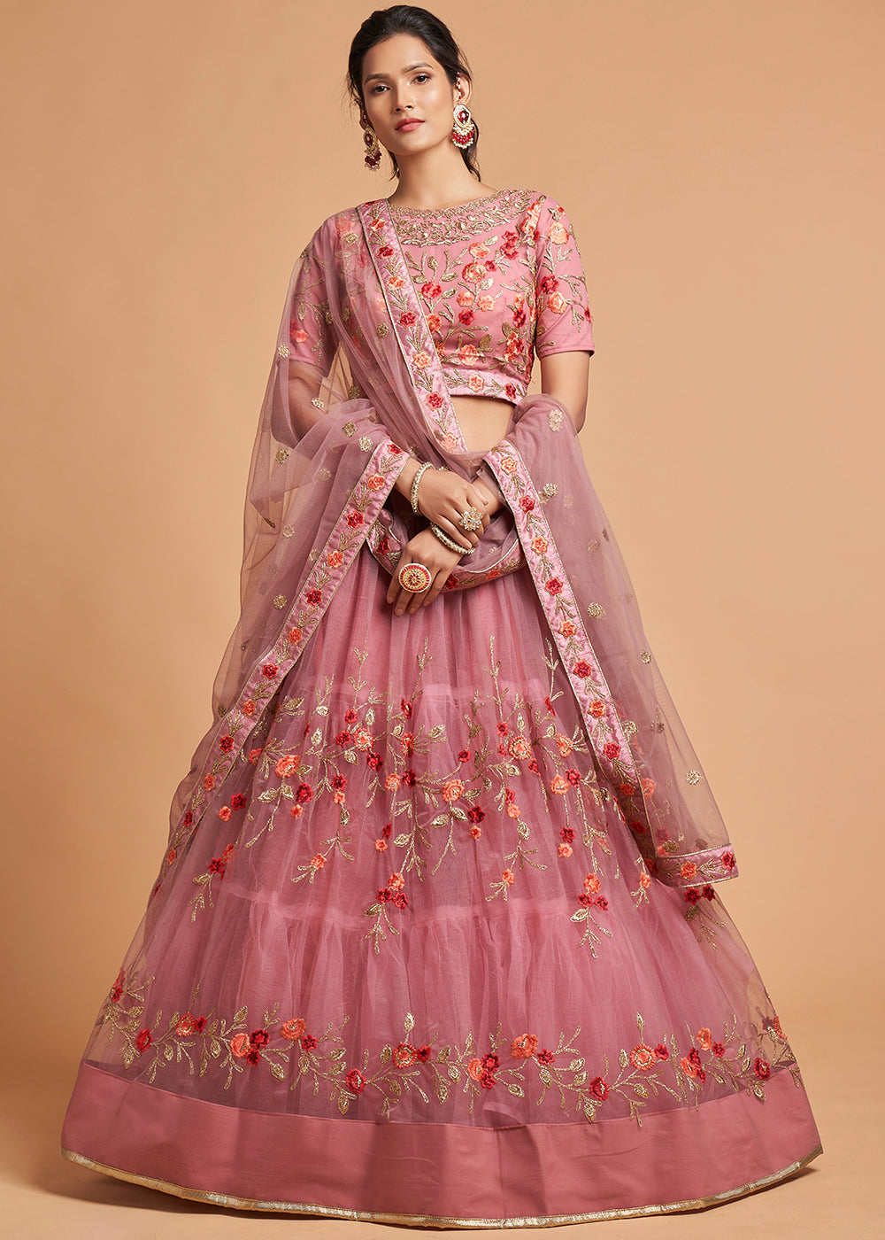 Buy MySilkLove Mauvelous Pink Designer Soft Net Lehenga Choli Online