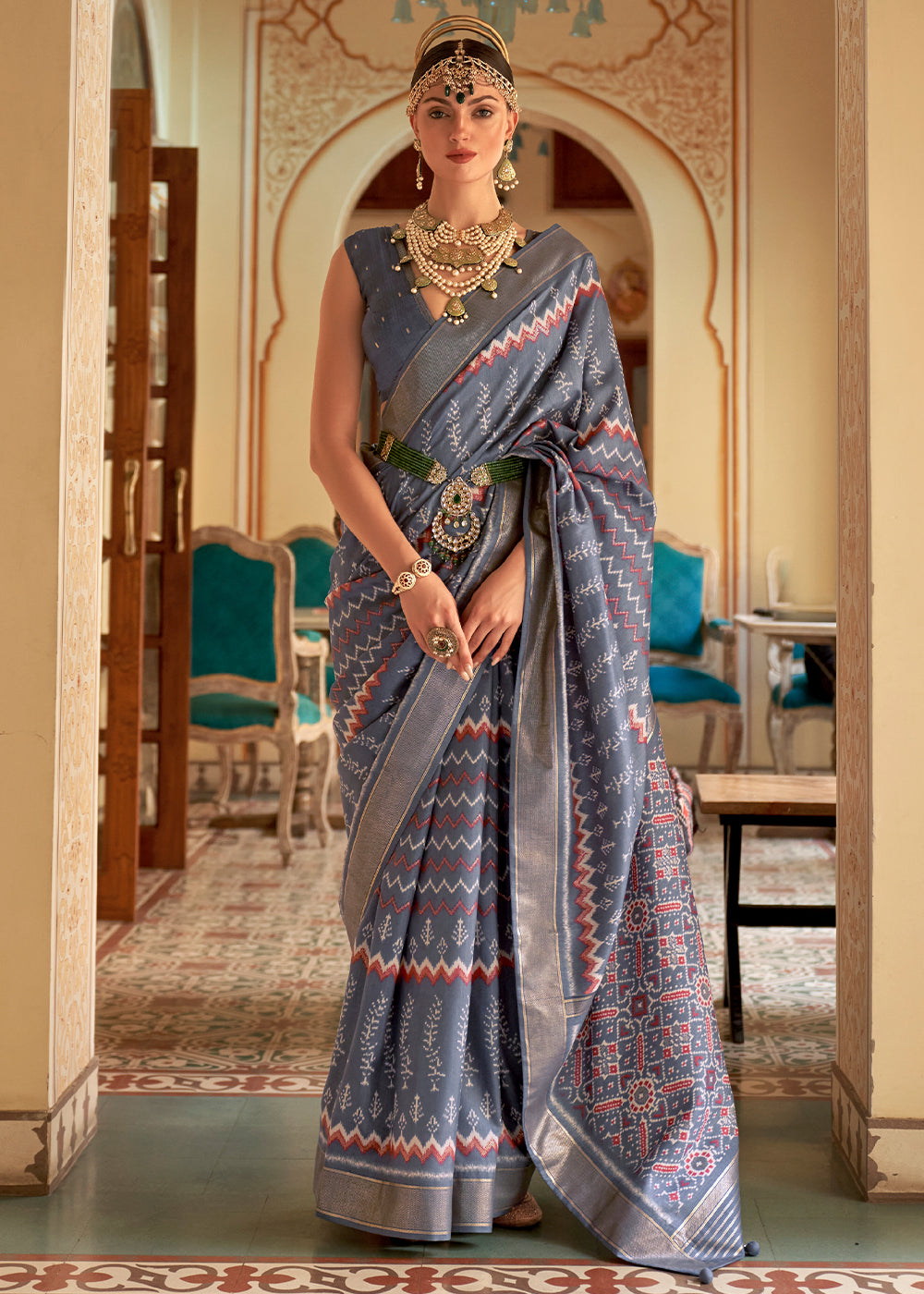 Buy MySilkLove Chatelle Grey Designer Patola Silk Saree Online