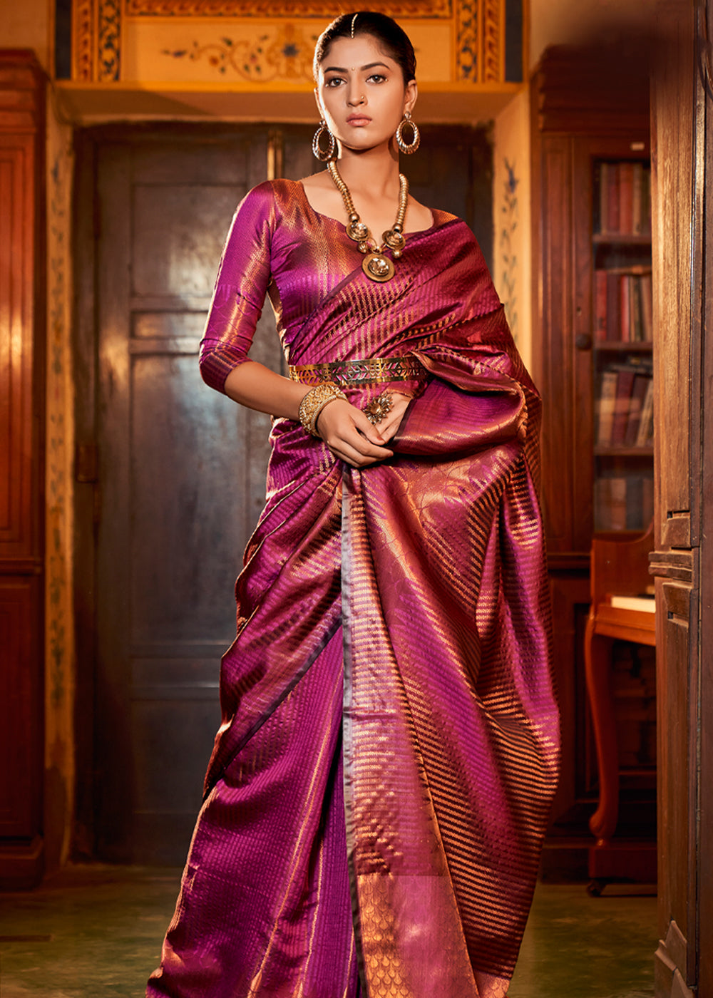 MySilkLove Big Dip O Ruby Purple Zari Woven Kanjivaram Silk Saree