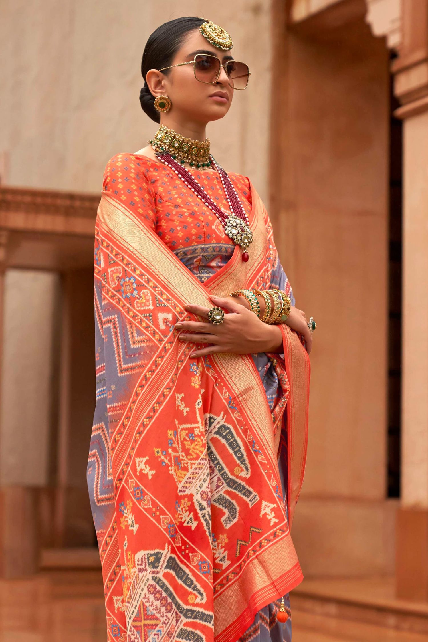 Buy MySilkLove Light Purple and Orange Patola Printed Silk Saree Online