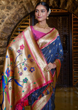 Kashmir Blue Woven paithani Silk Saree