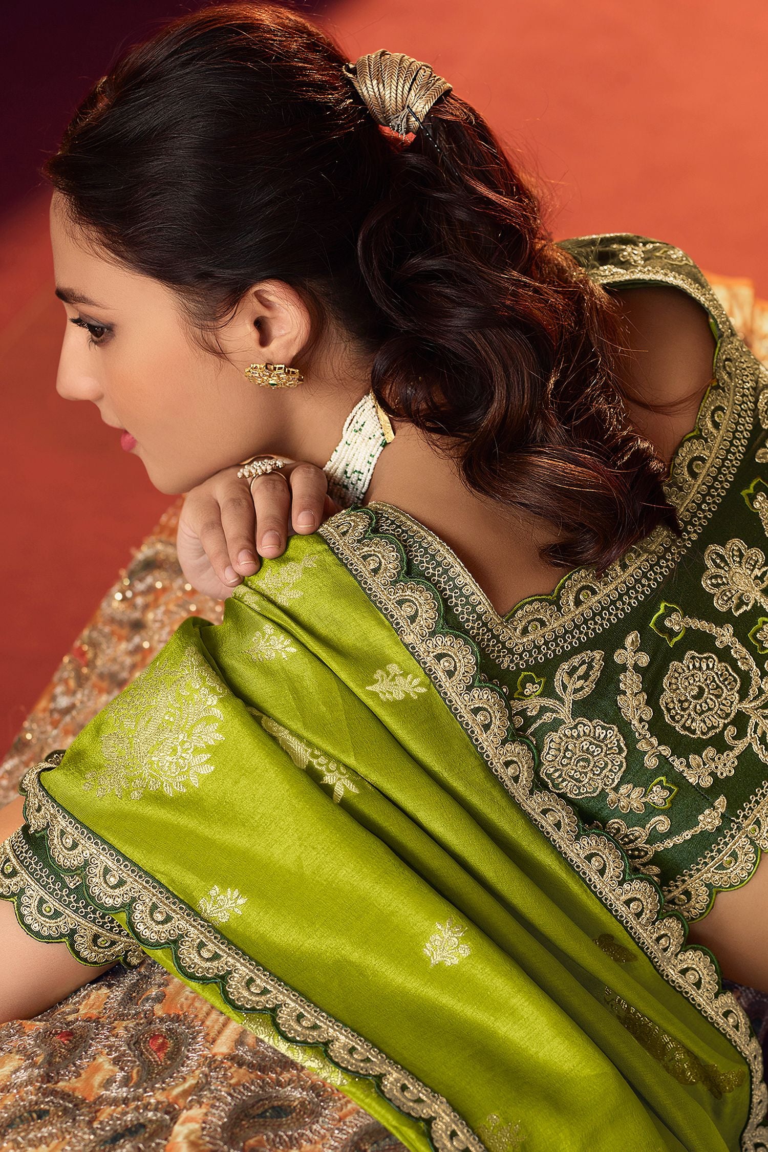 Buy MySilkLove Sahara Green Organza Woven Silk Saree with Peacock Motifs Online