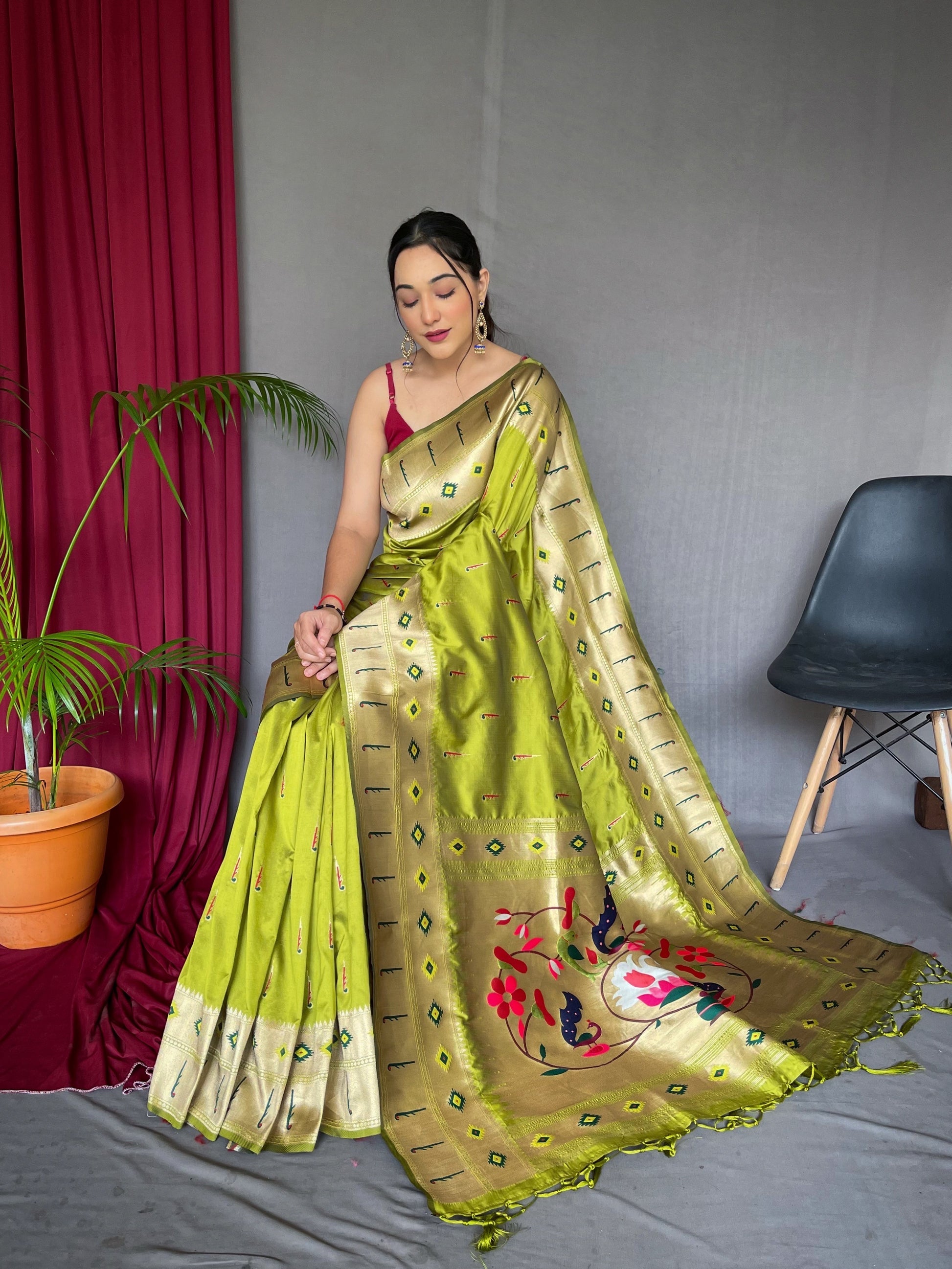 Buy MySilkLove Earls Green Muniya Paithani Woven Silk Saree Online