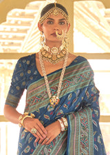 Fiord Blue Zari Woven Banarasi Silk Saree
