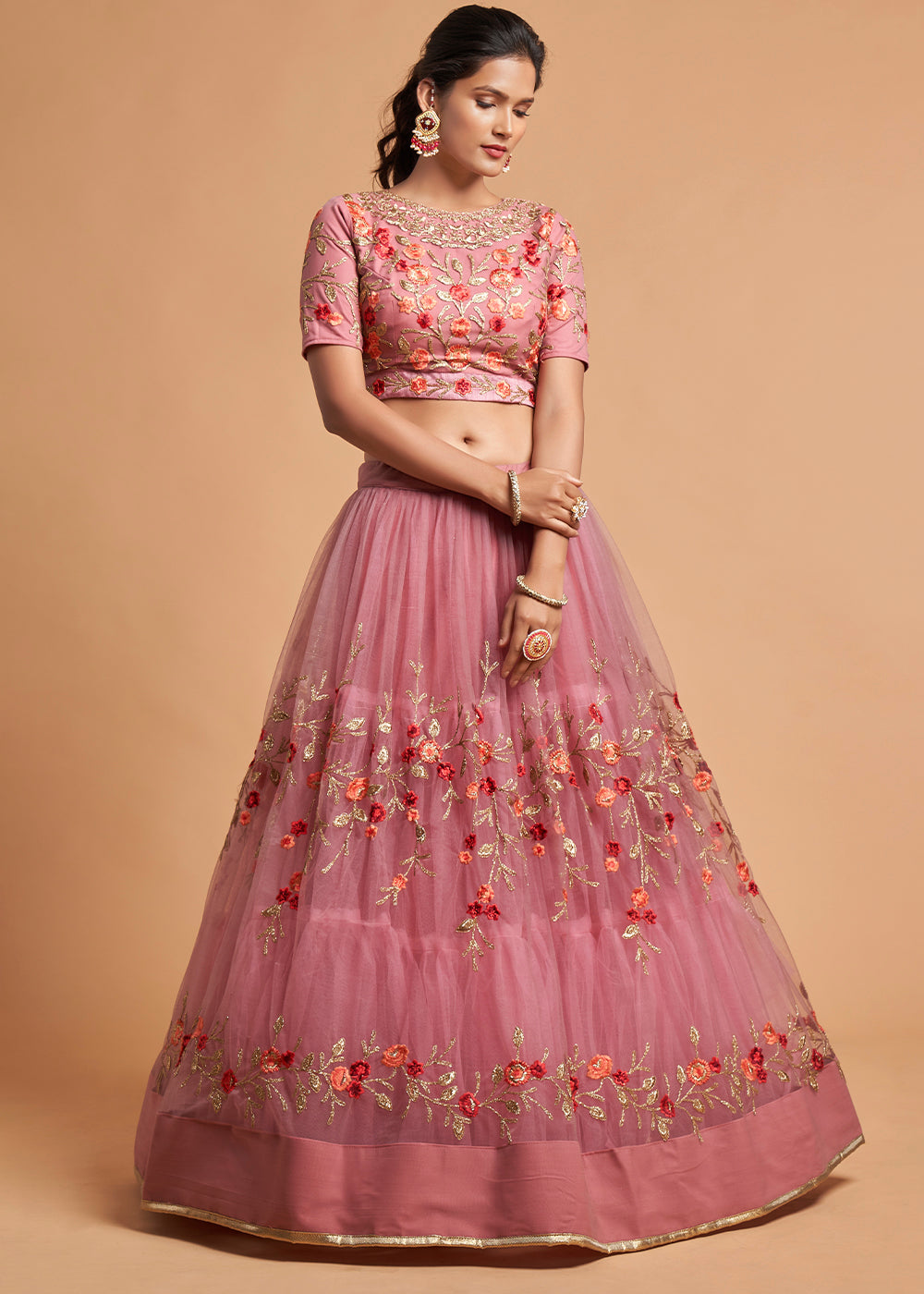 MySilkLove Mauvelous Pink Designer Soft Net Lehenga Choli