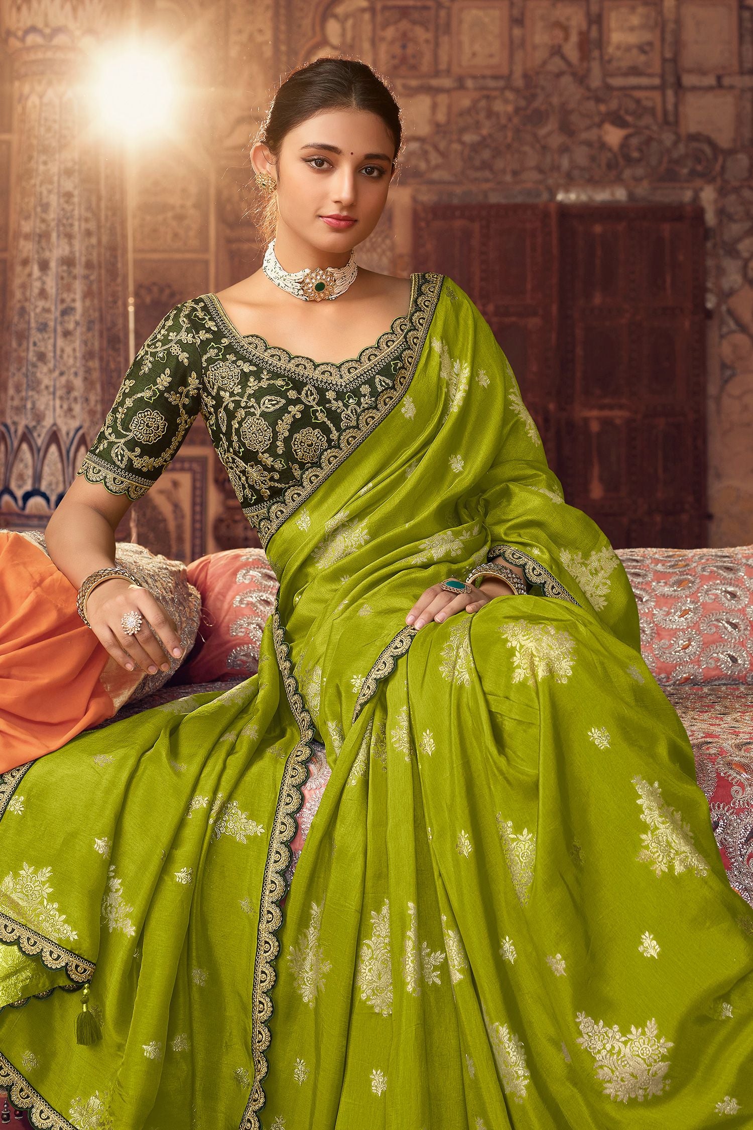 Buy MySilkLove Sahara Green Organza Woven Silk Saree with Peacock Motifs Online