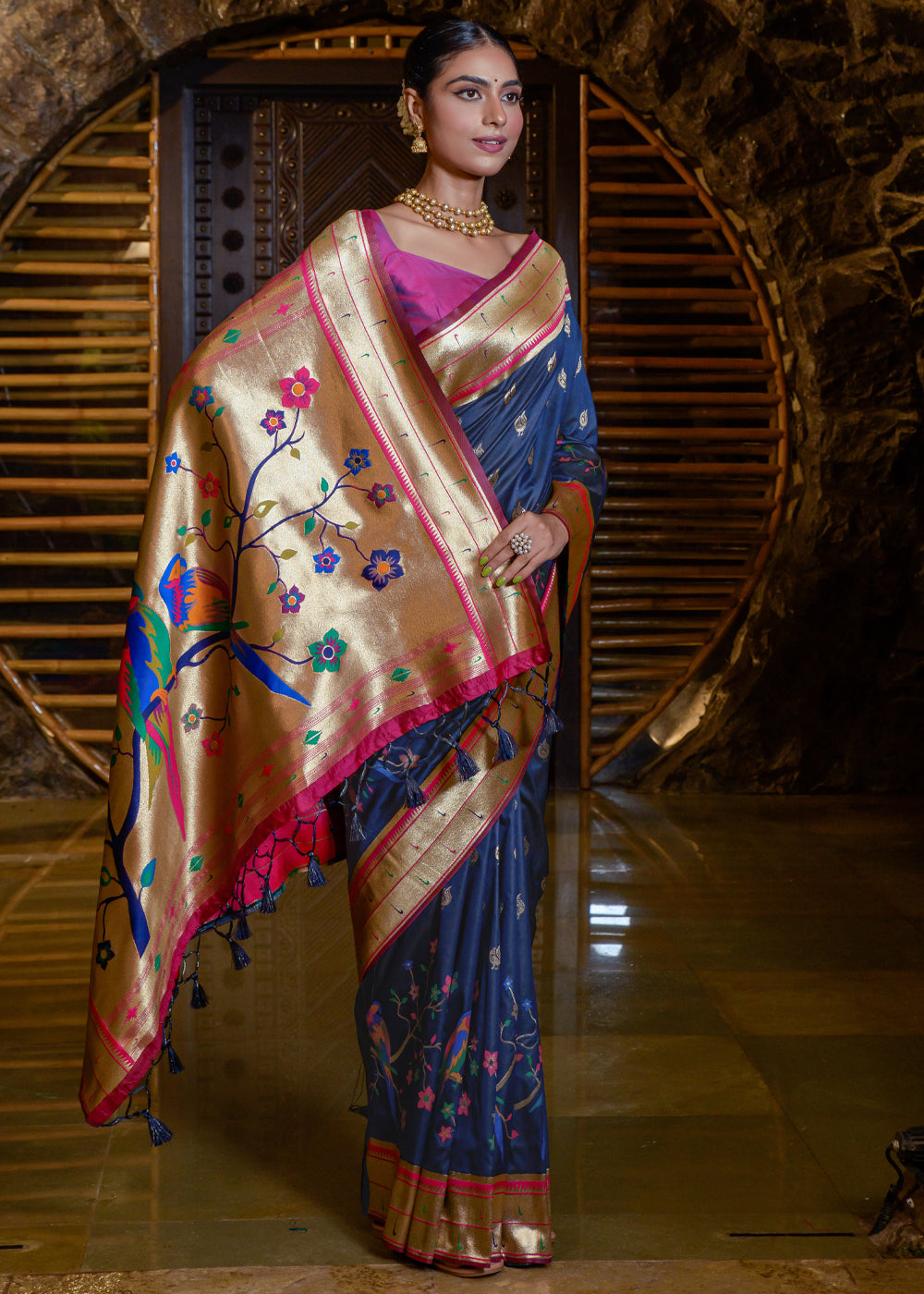 Buy MySilkLove Kashmir Blue Woven paithani Silk Saree Online