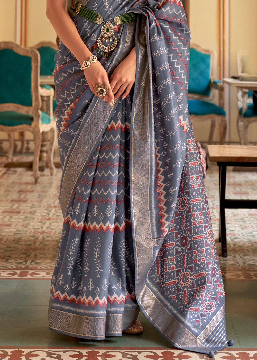 Buy MySilkLove Chatelle Grey Designer Patola Silk Saree Online