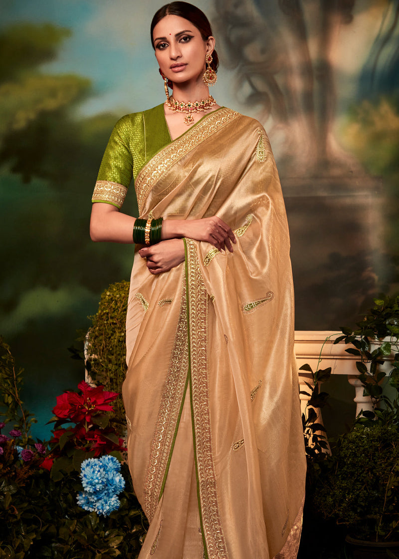Copper Golden Woven Designer Organza Silk Saree – MySilkLove
