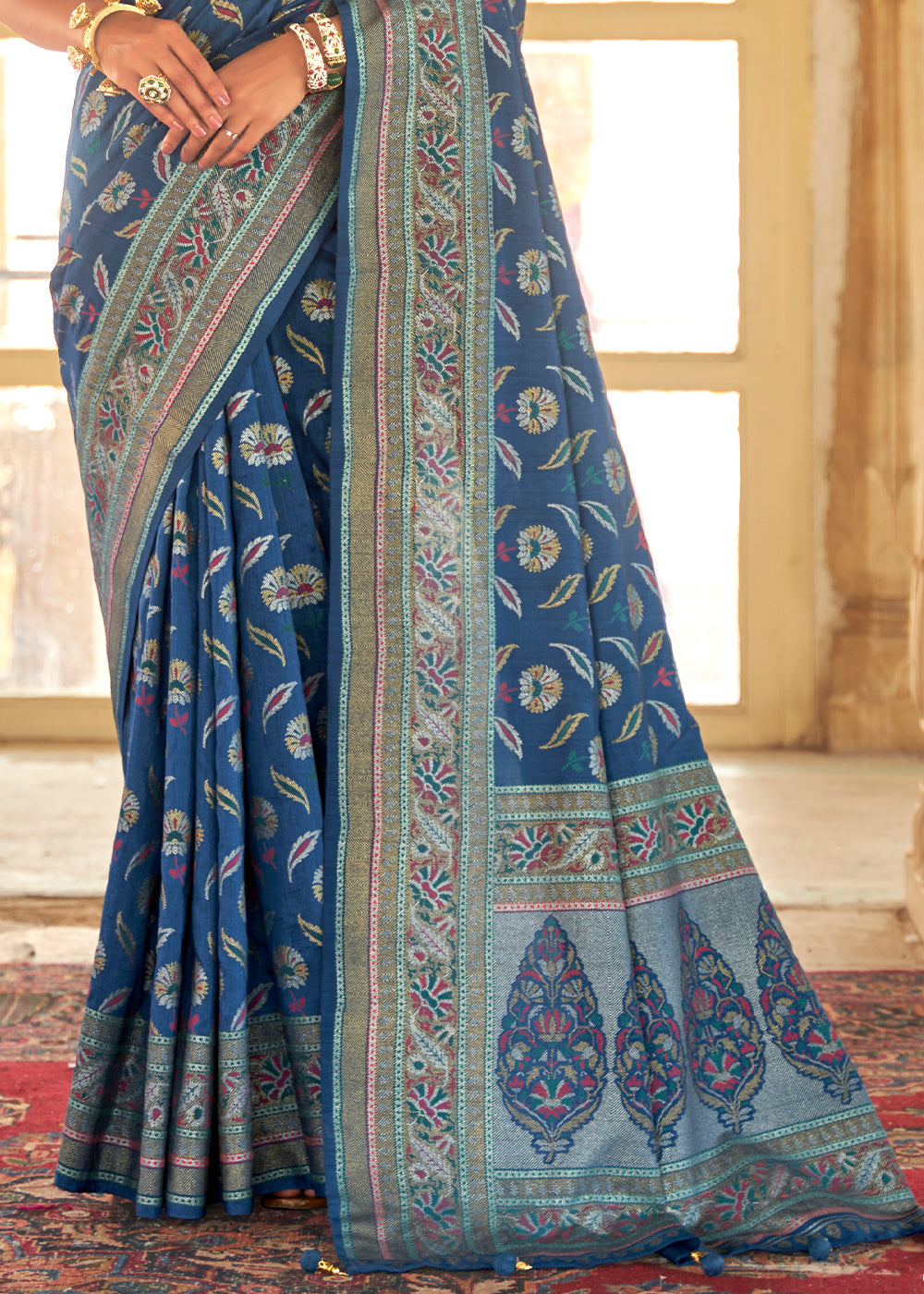 Buy MySilkLove Fiord Blue Zari Woven Banarasi Silk Saree Online