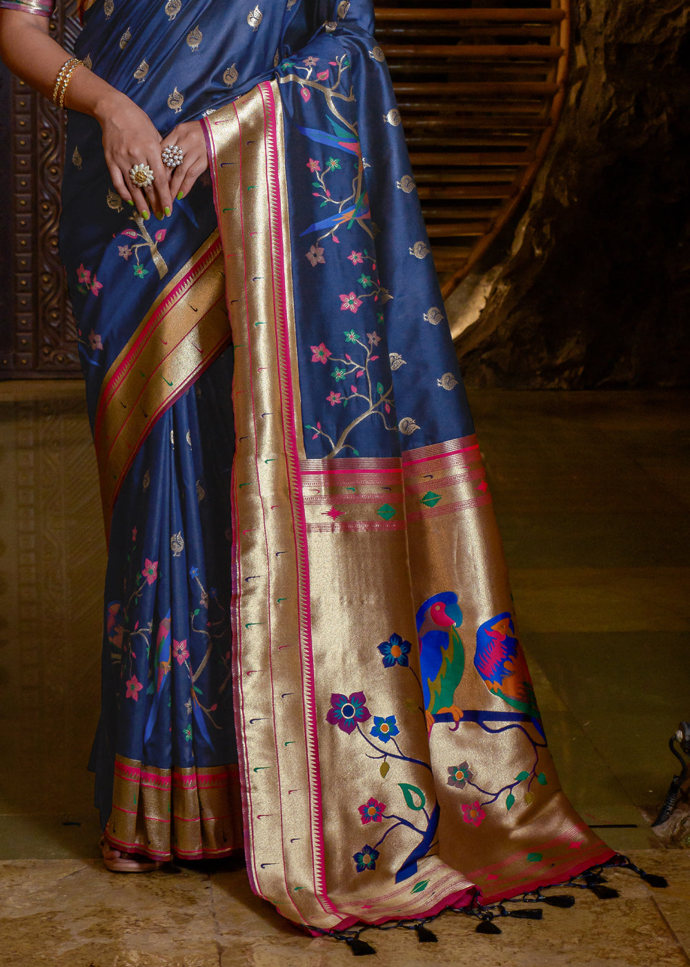 Buy MySilkLove Kashmir Blue Woven paithani Silk Saree Online